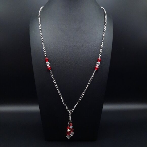 Hand Crafted Jewelry - Red & White Clear Matinee Christmas Holiday Chain Necklace Handmade Jewelry